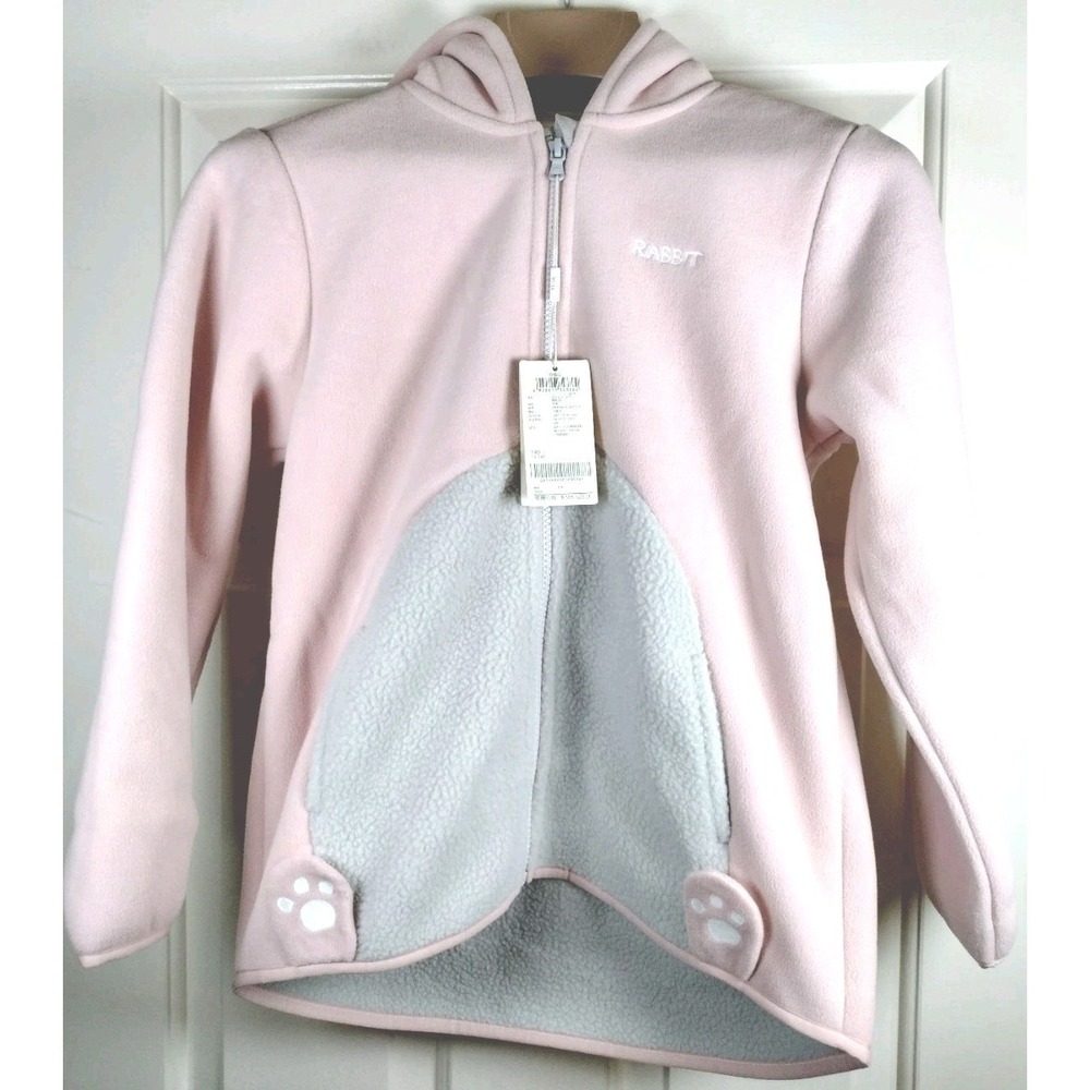 NWT Dave & Bella Girls Pink Fleece Rabbit Hoodie Sherpa Zip Jacket Size 140 (10)